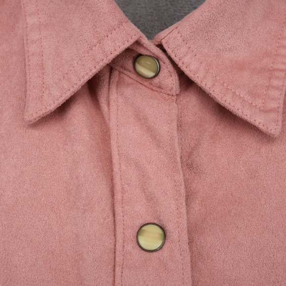 Columbia XCO Top Plus Size 3X Pale Pink Faux Suede Pearl Snaps Pockets Shacket - Picture 12 of 15